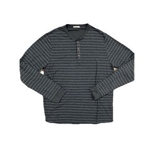 Marine Layer Men's Grey and Blue striped long‎ sleeve henley shirt size XLarge
